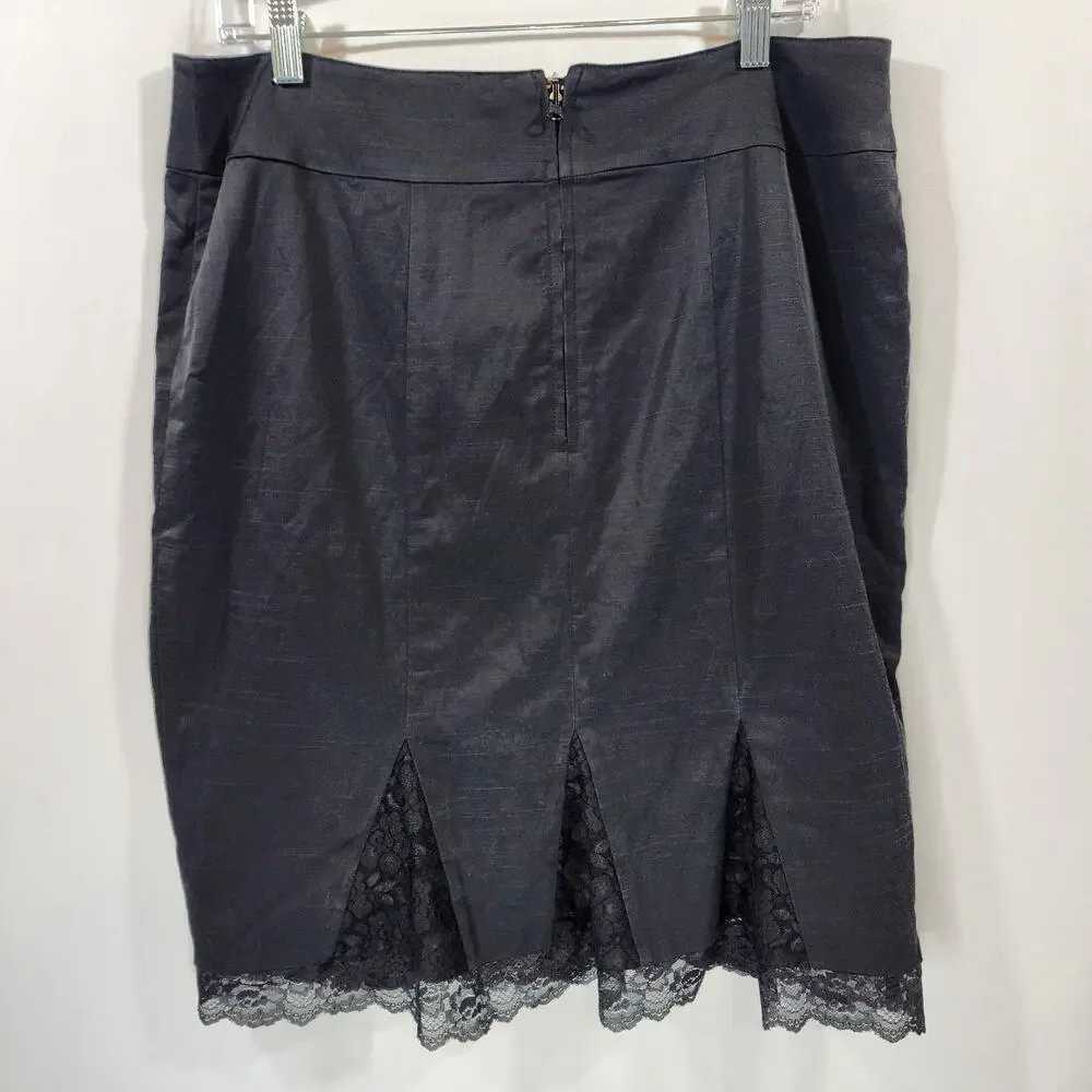 Robertson Los Angeles satin animal print reversable lace trim skirt womans sz 14